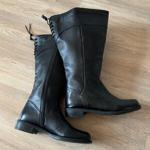 David Tate Leather Wide Adjustable Calf Zip Up Riding Boots, Size 8